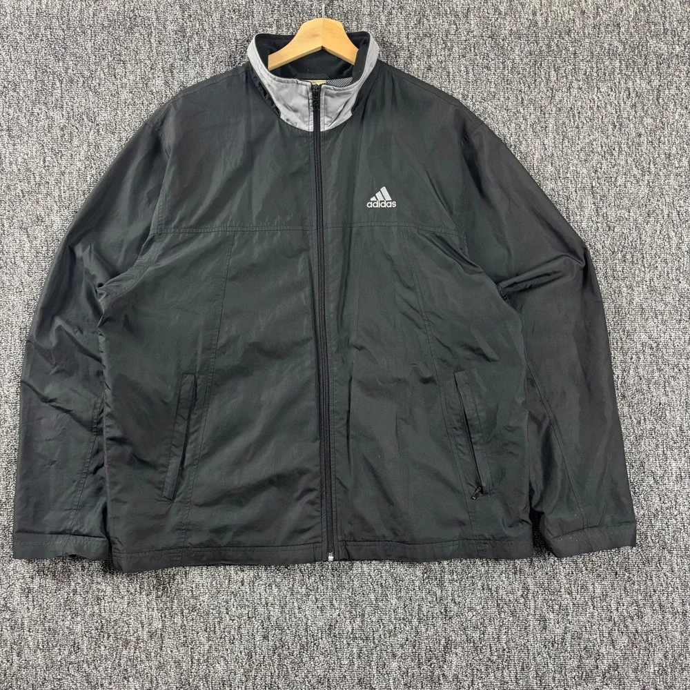 Vintage Y2K Boxy Adidas Embroidered Lightweight Track Jacket Black Gray Medium